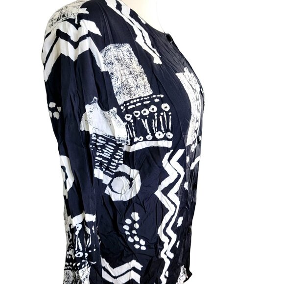 Vintage 80s Button Blouse Women Plus 22W Black White Shirt Top Formal Work Fall - Picture 13 of 16